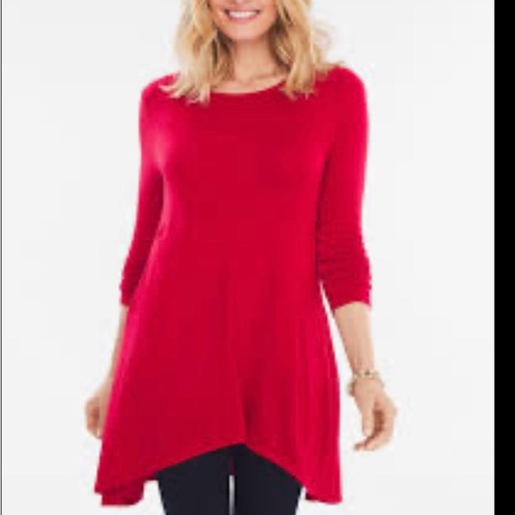 Chico's Red Asymmetrical Tunic with 3/4 Sleeves - Picture 1 of 9